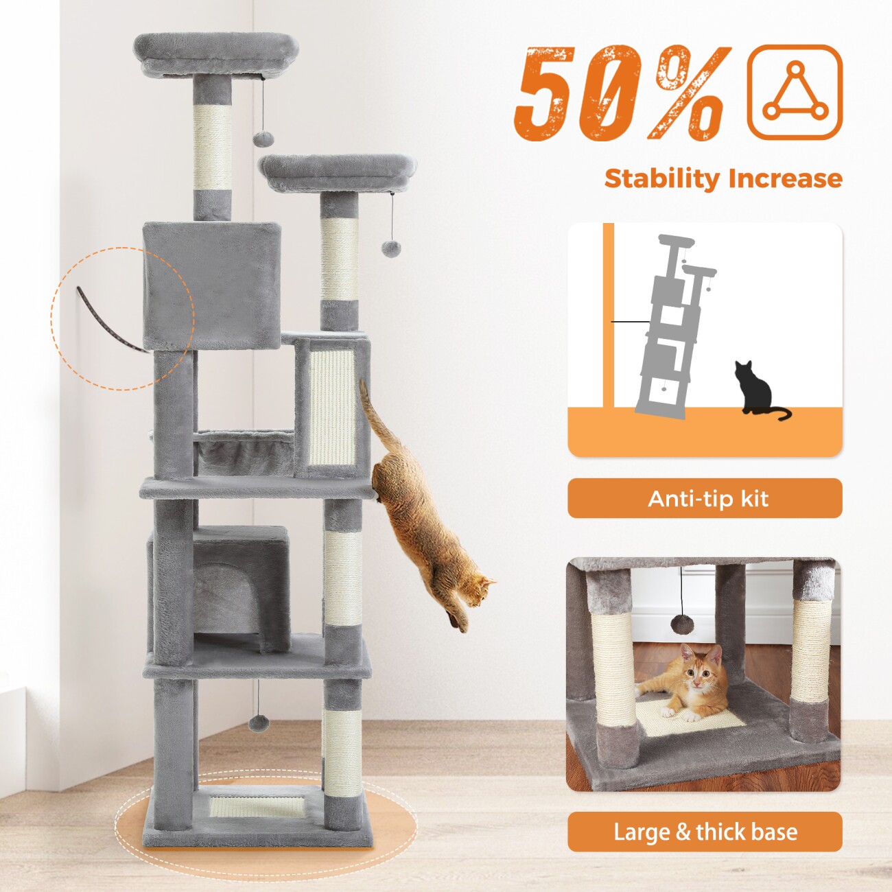 Pawz Road großer Katzenbaum 180cm grau