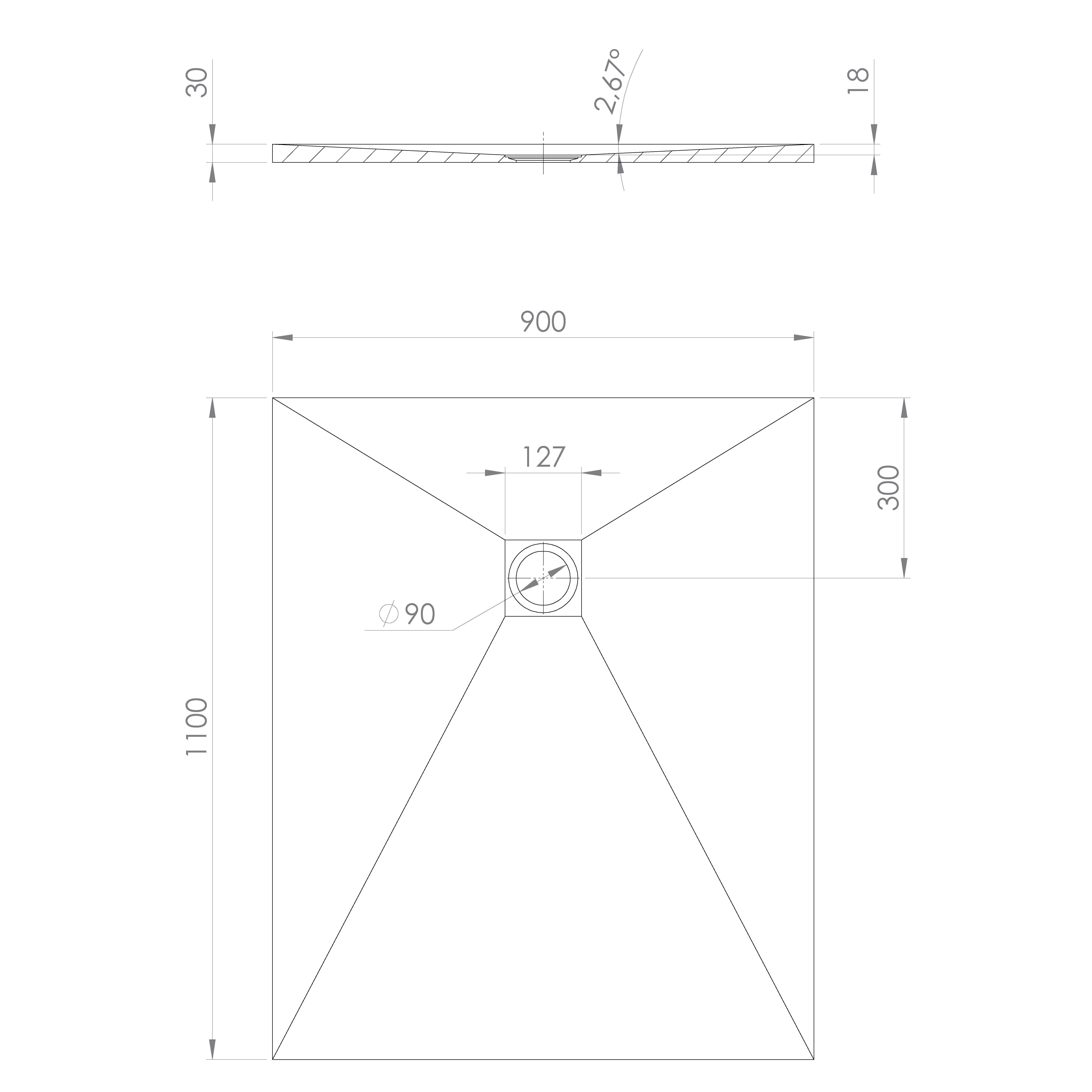 Polysan Treneca douchebak 110x90cm grijs mat