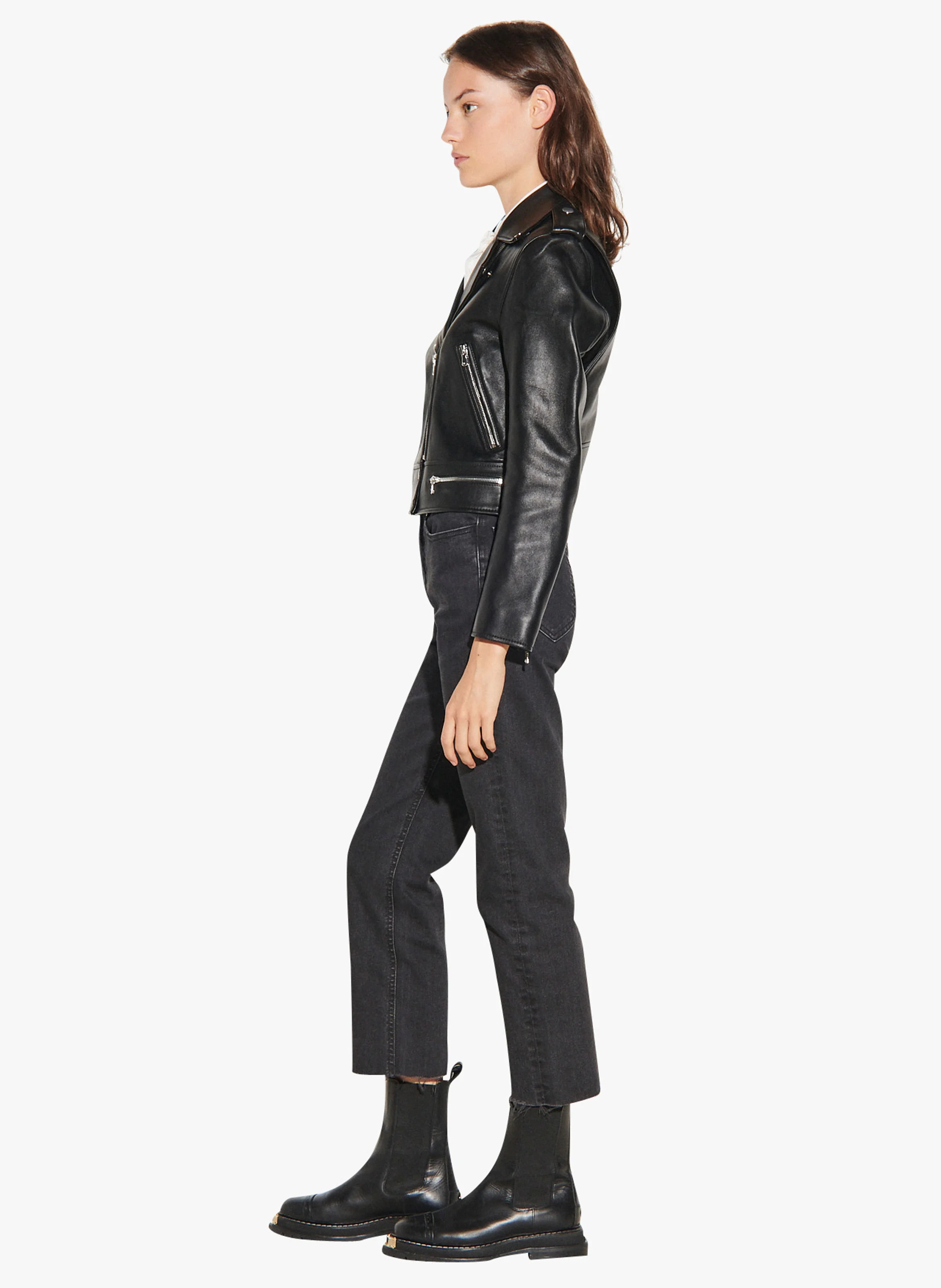 Blouson zippé en cuir | Noir