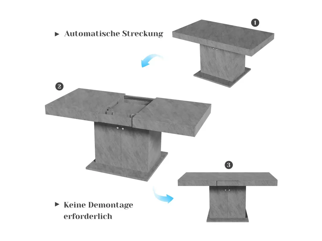 Table à manger extensible - 4 à 8 personnes - avec espace de rangement - panneaux de particules gris - 140/180x80x76cm