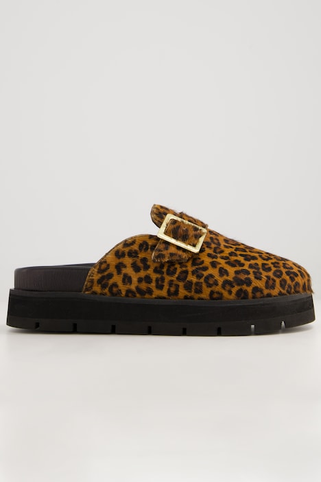 Leder Mules Leo-Felloptik, Weite H