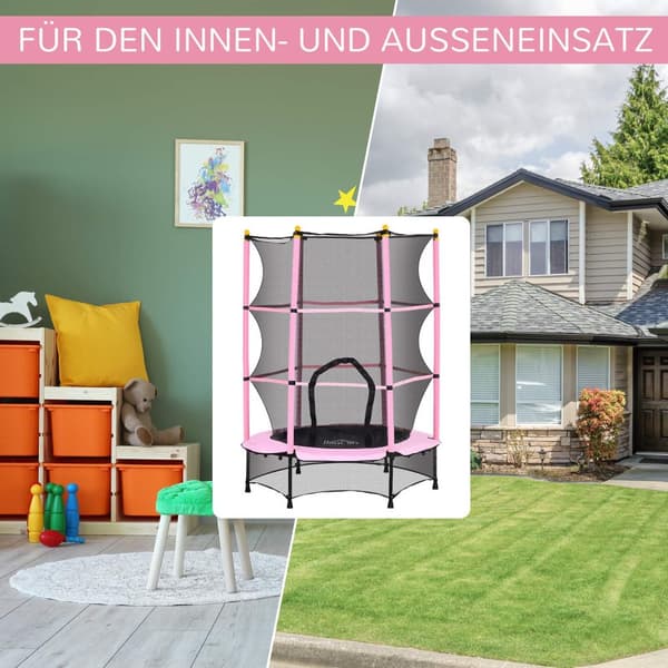 Barnetrampolin Ø140 cm, trampoline med sikkerhetsnett, kanttrekk, hagetrampolin for barn 3-10 år, kan holde opptil 50 kg, rosa