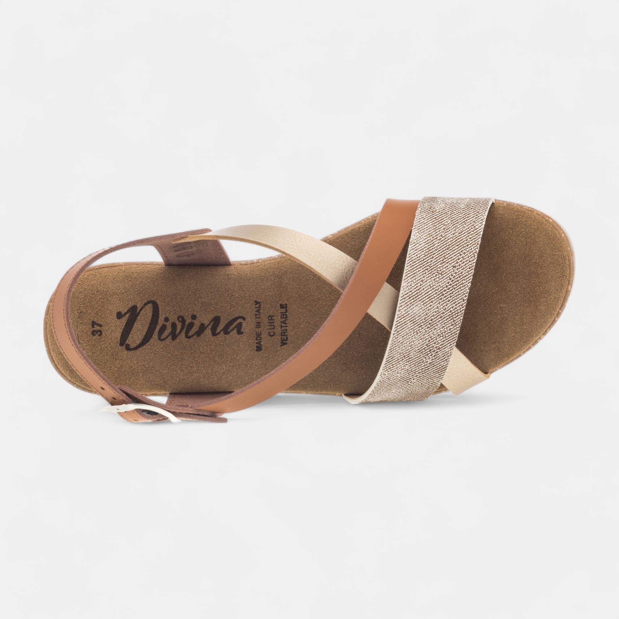 Sandales à talon compensé Femme cognac
