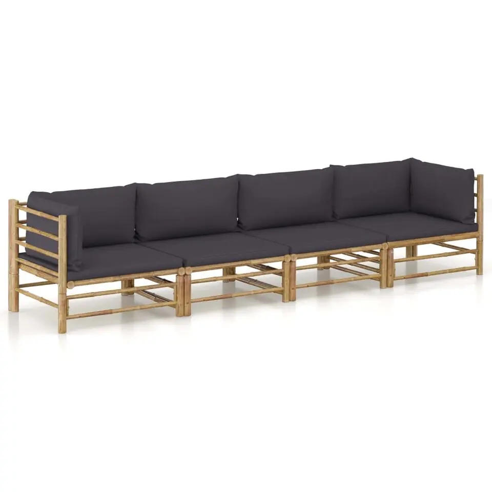 vidaXL - Tuinset - Donkergrijze - Bamboe - 4 stuks - Met kussens