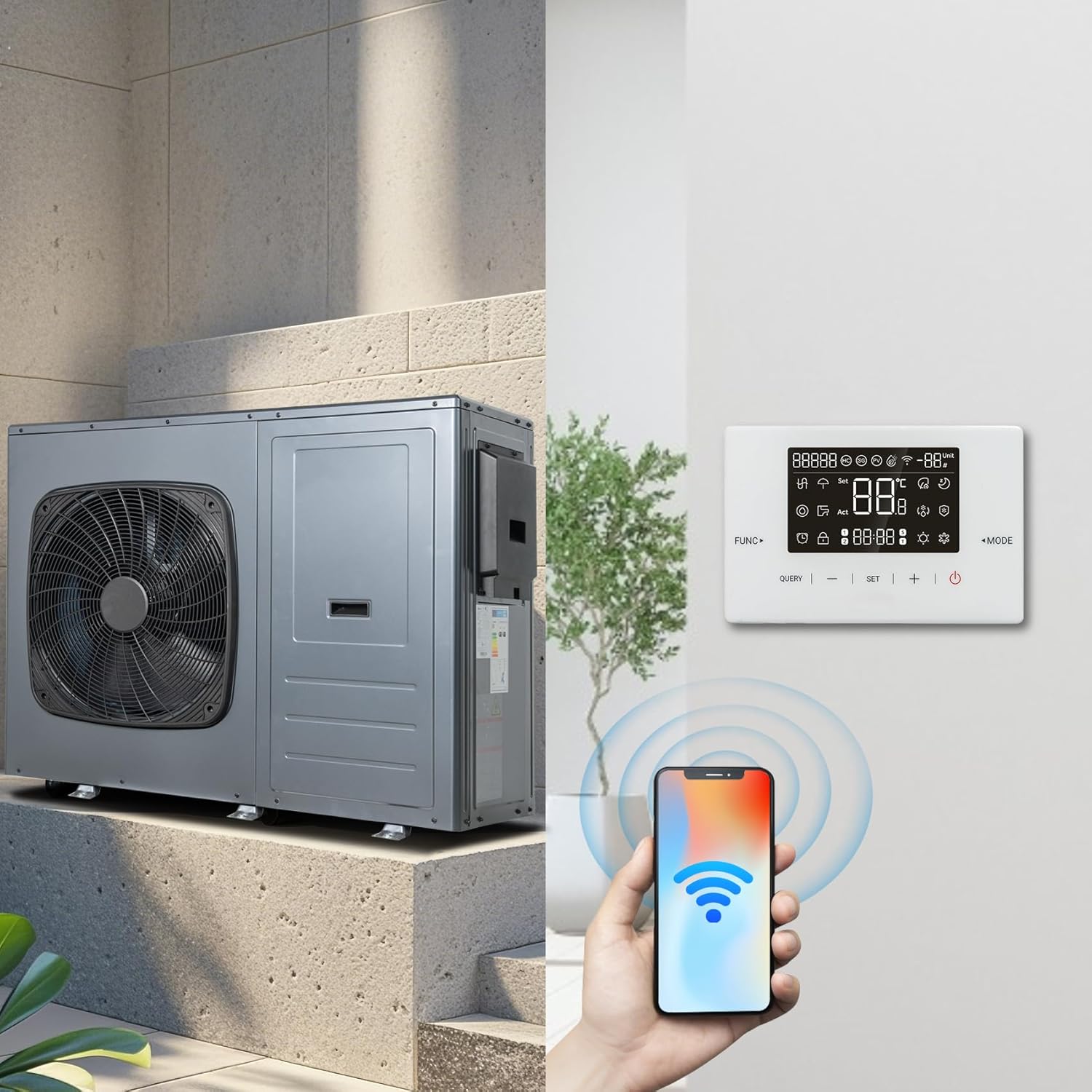 Smad R290 A+++ Inverter Luft Wärmepumpe, COP 4.8, 10KW, Kühlung, Warmwasser, Heizung, monoblock, Wifi, 220-240V 50Hz, Frostschutz, Silent-Modus, elektrische Zusatzheizung