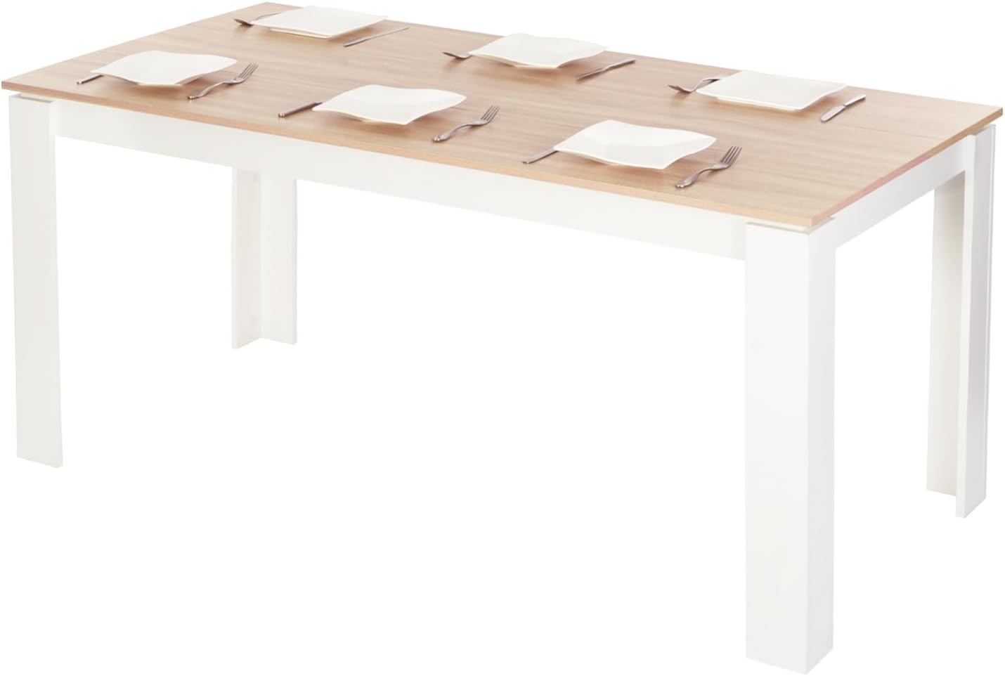 Esstisch mit 6 Stühlen Esszimmergruppe, Esszimmerstühle und Rechteckig Küchentisch Essgruppe Sitzgruppe für Wohnzimmer Küche Büro(160cm Eiche-Weiß Tischbein Tisch+6 Weiß Stühle)