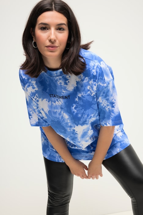 T-Shirt, oversized, Batikprint, Statement, Rundhals, Halbarm
