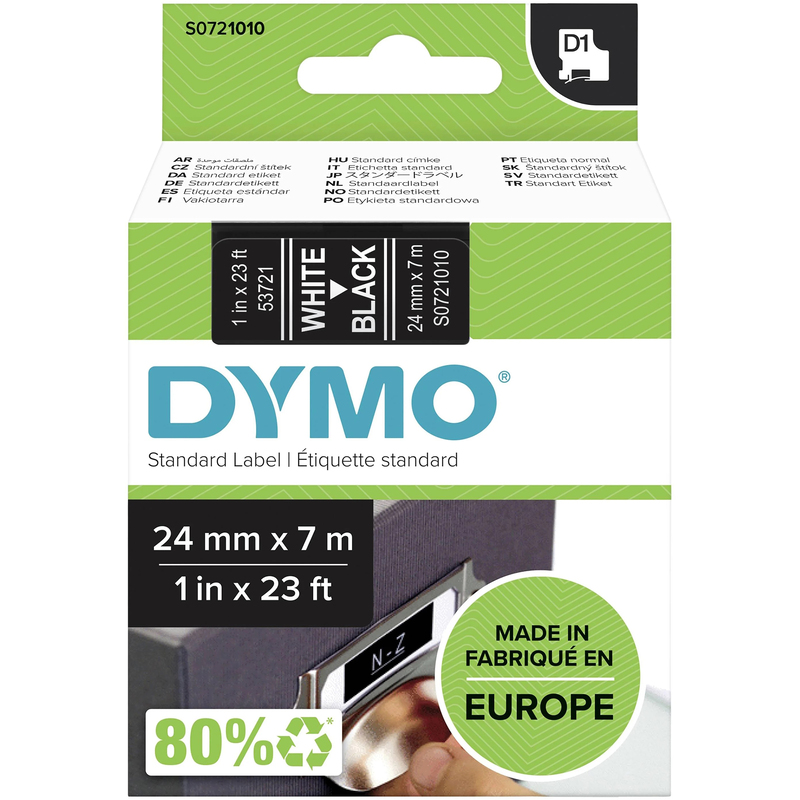 Dymo Band D1, S0721010, 24 mm, weiss auf schwarz