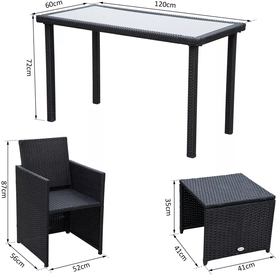 Outsunny Sitzgruppe aus Polyrattan geflecht schwarz, cremeweiß
