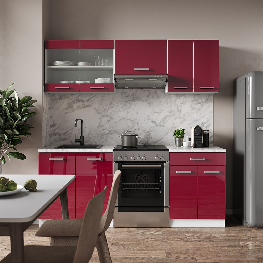Vicco KÜCHE R-LINE 200CM KÜCHENZEILE KÜCHENBLOCK EINBAU Bordeaux Hochglanz