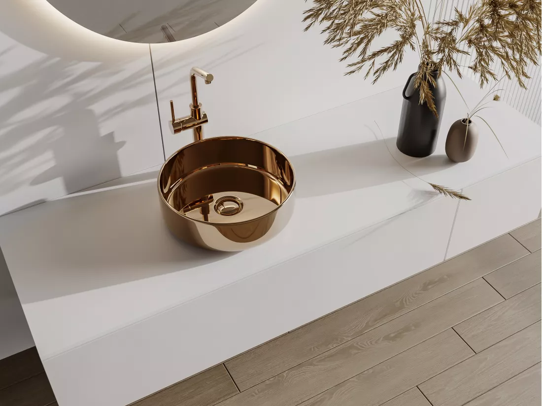Vasque à poser ronde en céramique - Effet cuivre - 36 cm - KANELLE II