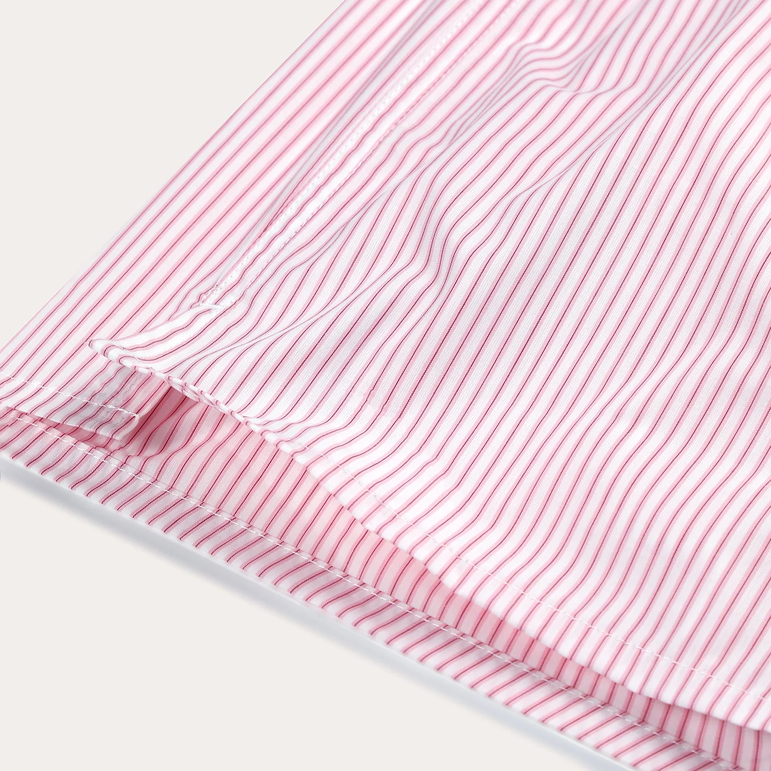 Upcycled boxer shorts with pink and white stripes