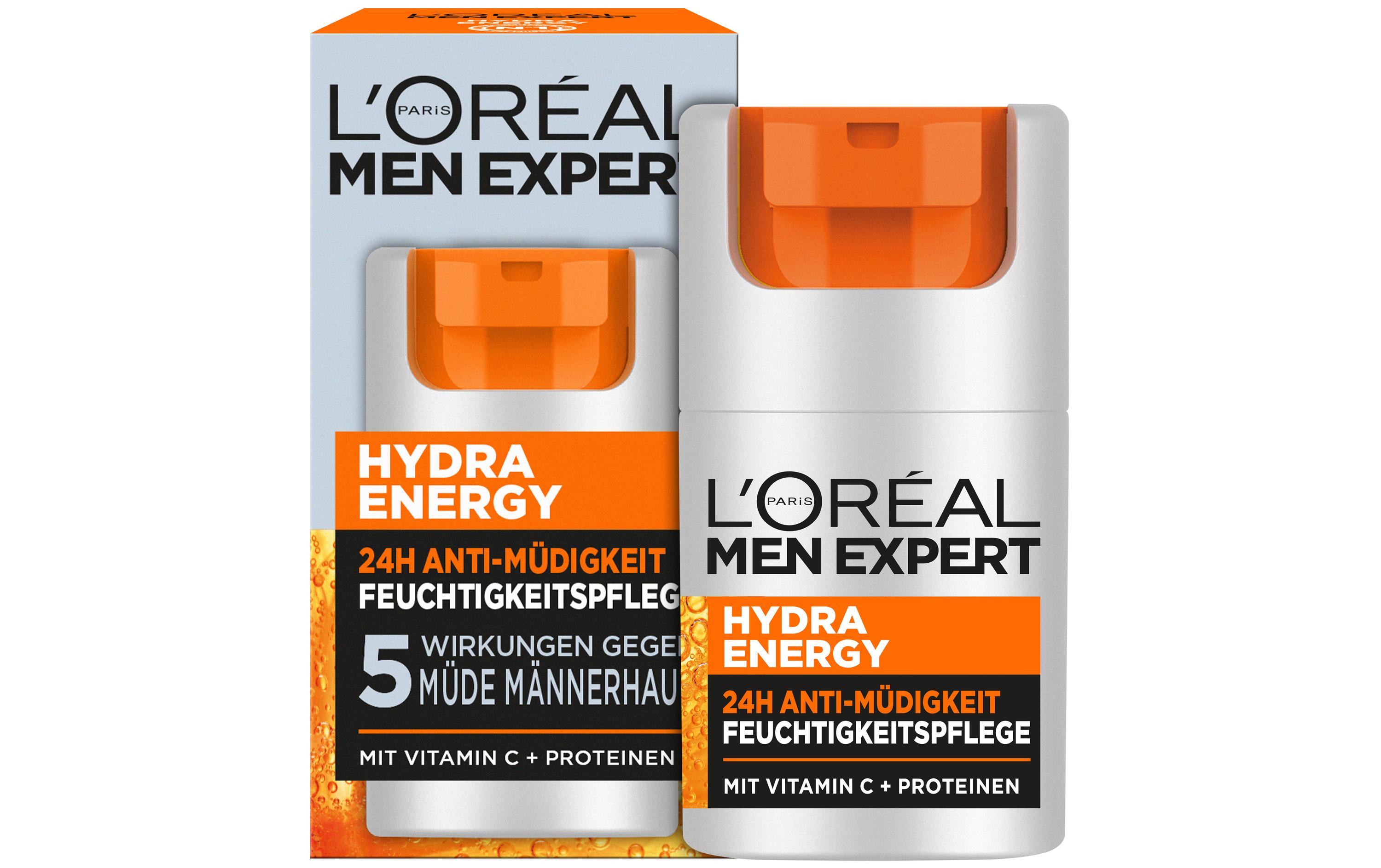 Gesichtspflege Expert Day Cream Hydra Energy 50 mlFeuchtigkeitspflege bekämpft mithilfe von Vitamin C und Proteinen müde Männerhaut