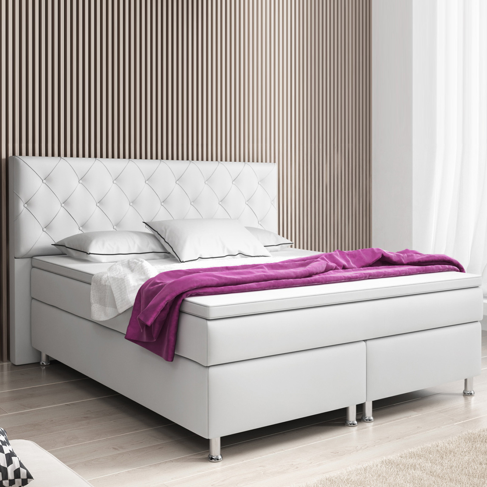 Boxspringbett - weiß - Kunstleder - H3 - 180x200 cm