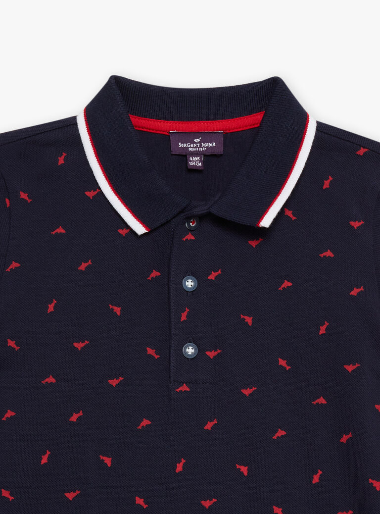 Polo bleu marine à imprimé requins