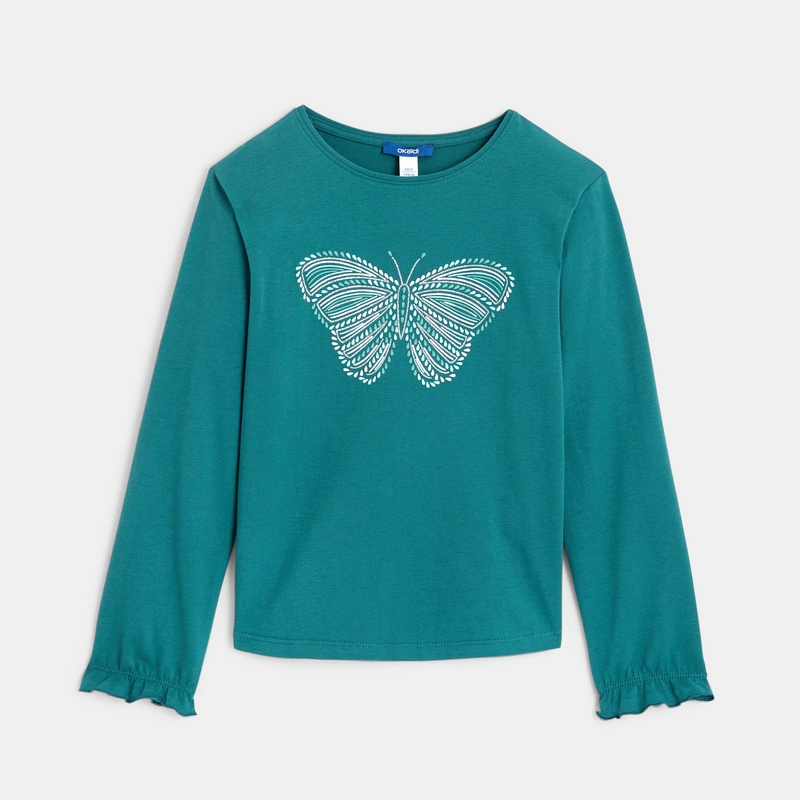 T-shirt à motif pailleté vert fille