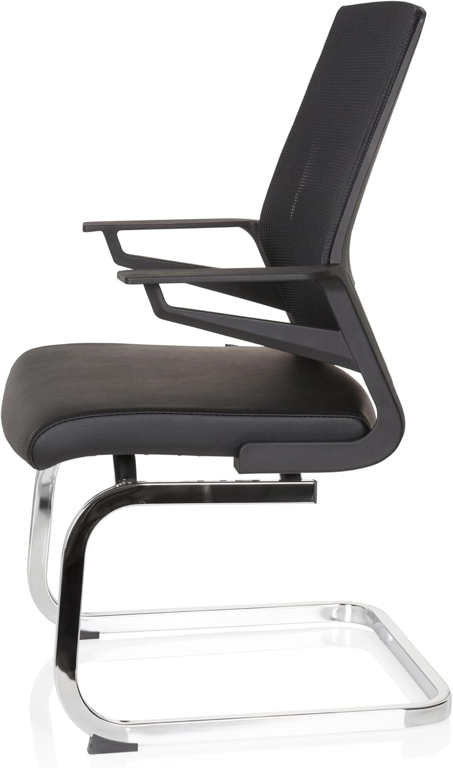 hjh OFFICE 732105 Besucherstuhl Inventor V PRO Kunstleder/Netz Schwarz Stuhl Freischwinger mit Lordosenstütze