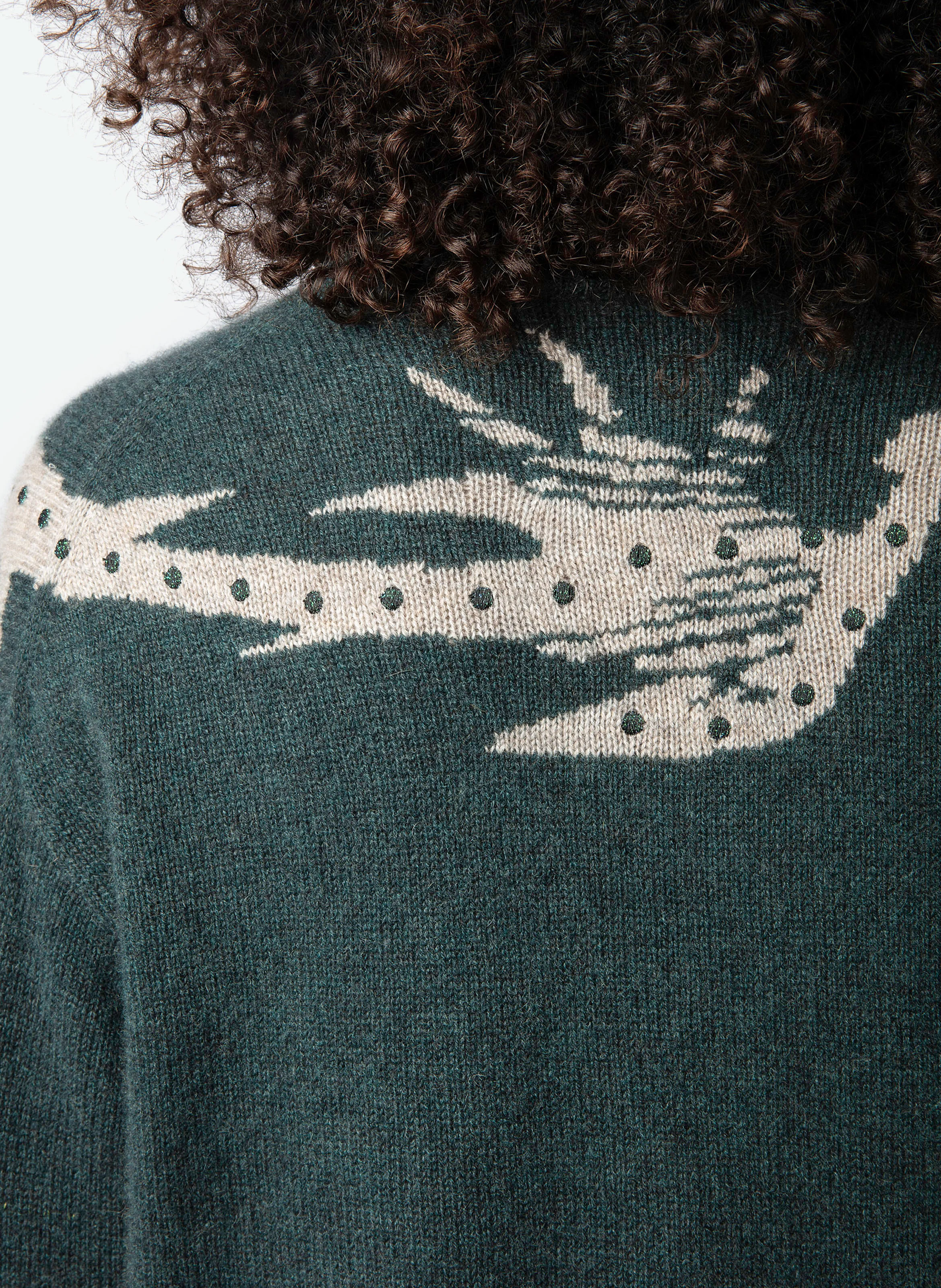 MARKUS - Pull col rond ample en cachemire à motif | Vert