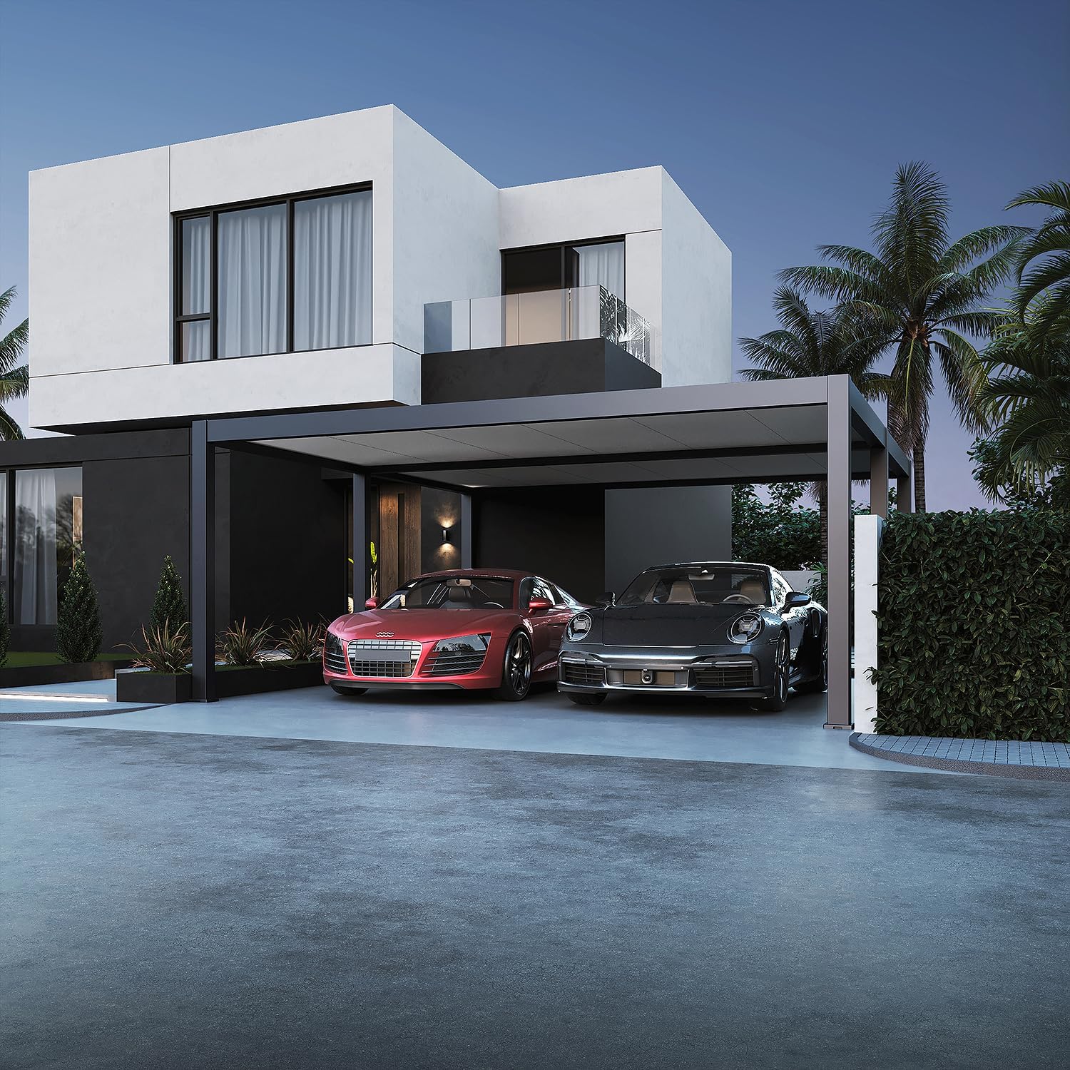 Weide Doppelcarport aus Aluminium | 6 x 5,3 M | Garage anthrazit | Autoüberdachung, Größe:6.0 x 5.3 Meter