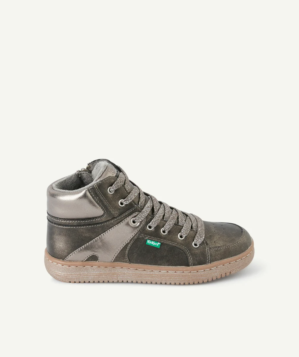 KICKERSBASKETS MONTANTES LOWELL FILLE GRIS ET COULEUR ARGENTÉE