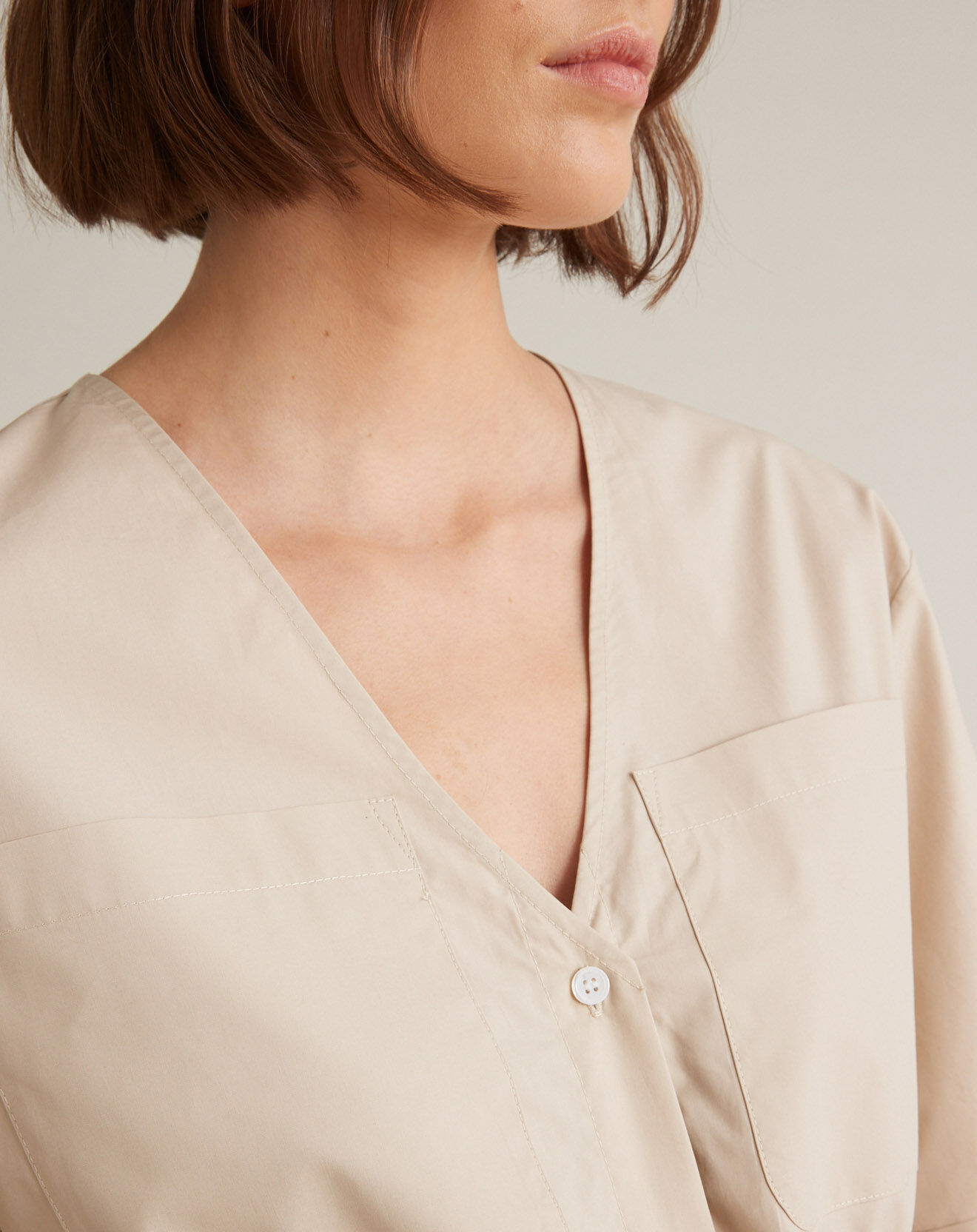 Cyrillus Robe longue en Popeline craquante beige clair