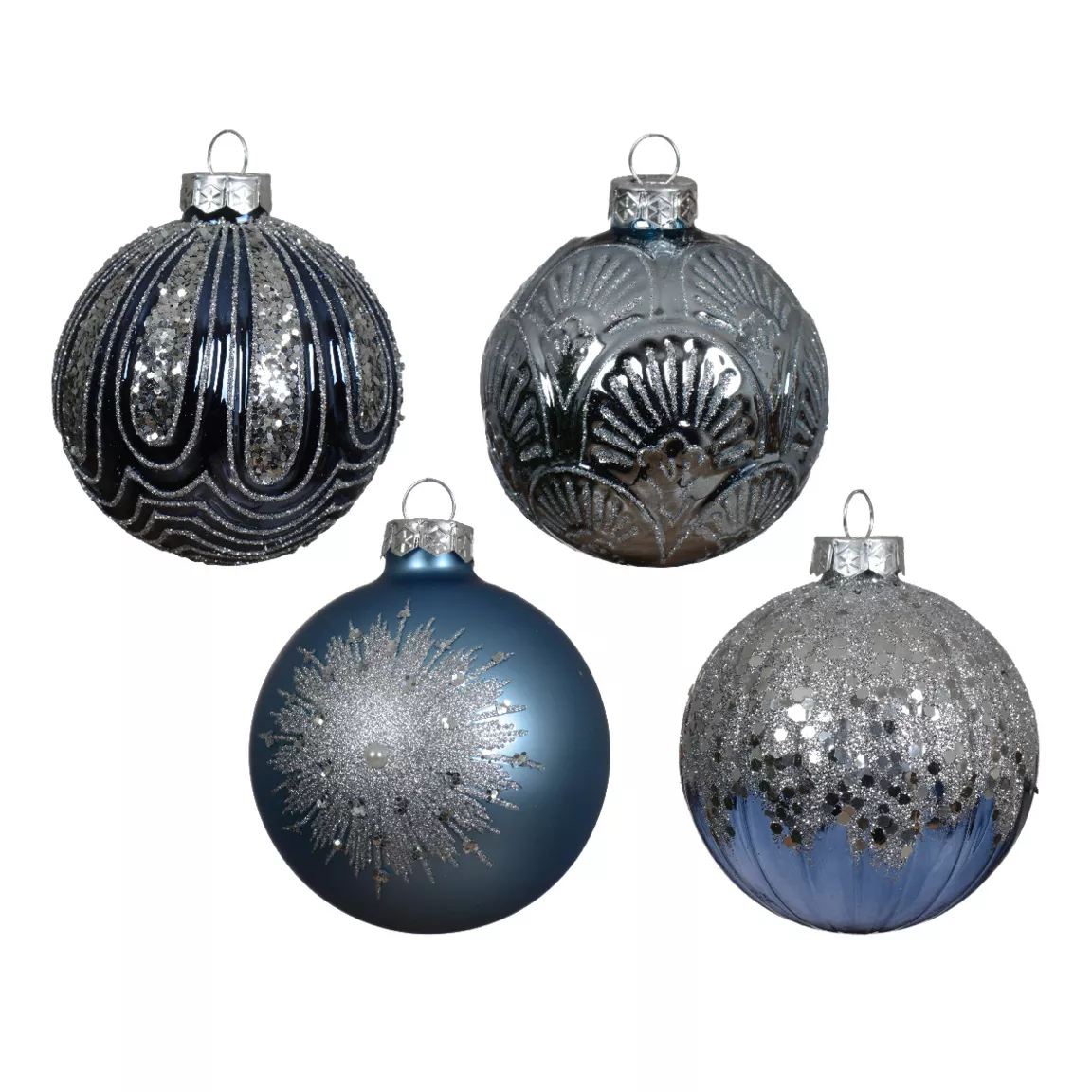 Lot de 12 boules de Noël en verre (D80 mm) Gatsby Bleu nuit pailleté