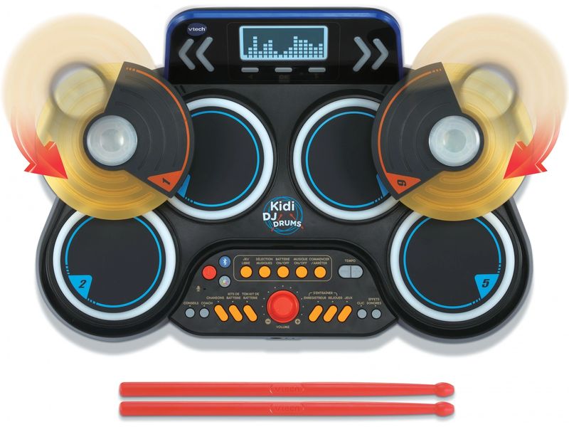Vtech Musikspielzeug Kidi DJ Drums -FR- Elektronisches Schlagzeug mit coolen Leuchteffekten und realistischen Schlagzeuggeräuschen