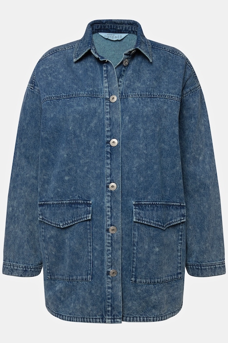 Jeanshemd, oversized, Klappentaschen, Hemdkragen, Langarm