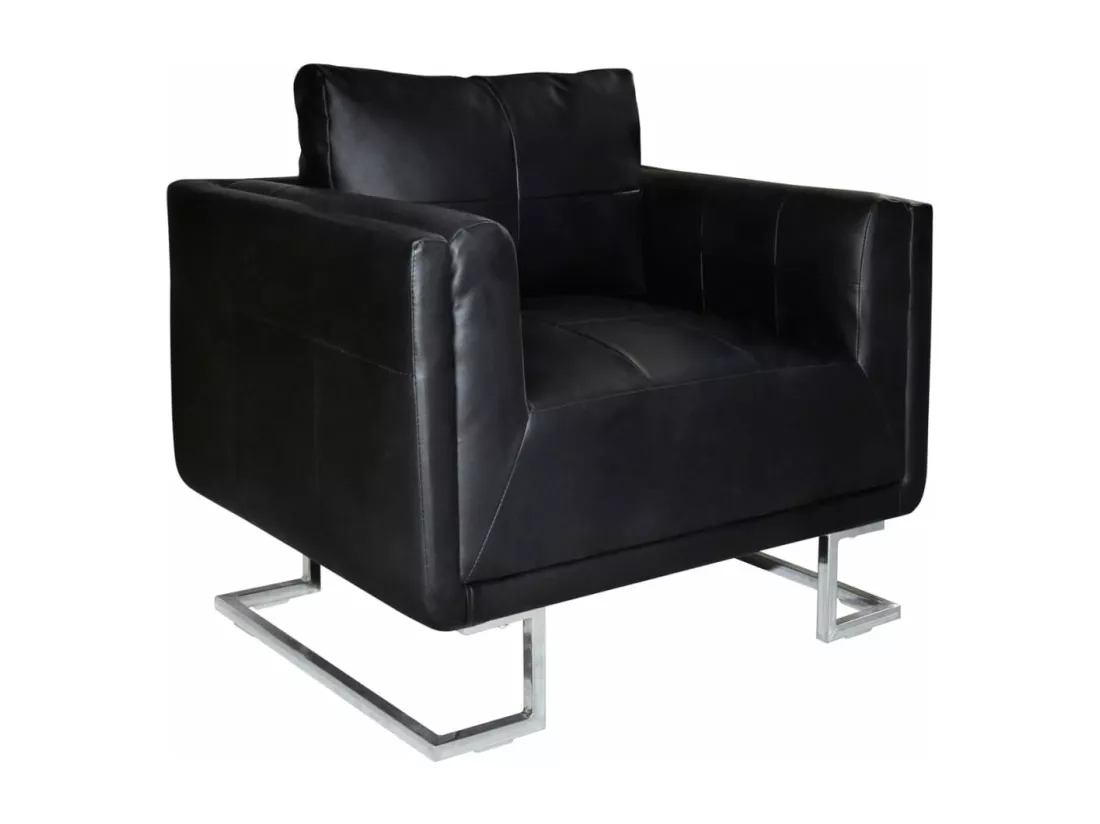 Fauteuil cube avec pieds chromés Noir Similicuir