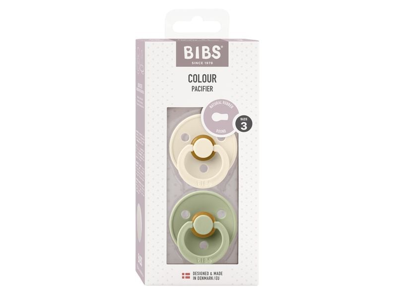 Bibs Nuggi rund Latex 2er Set Ivory/Sage Green 12-18 Mt. Doppelpack Schnuller für Babys