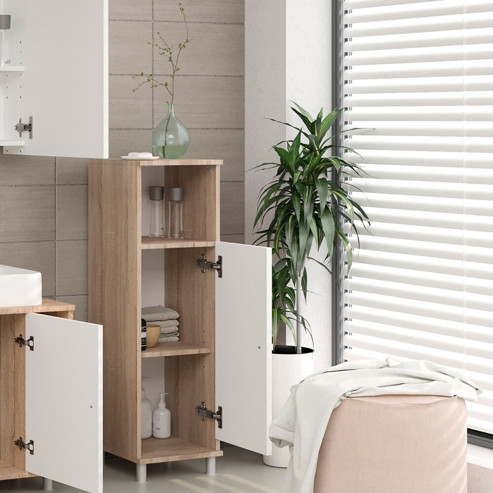 VICCO Badschrank FYNN Weiß Eiche Sonoma - Beistellschrank Regal Badregal Kommode