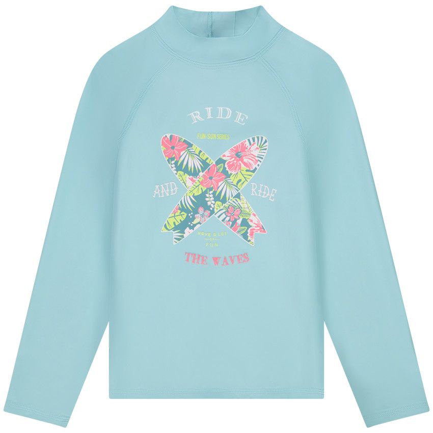 T-shirt manches longues anti-UV SPF 50+ print surf pour fille - Bleu