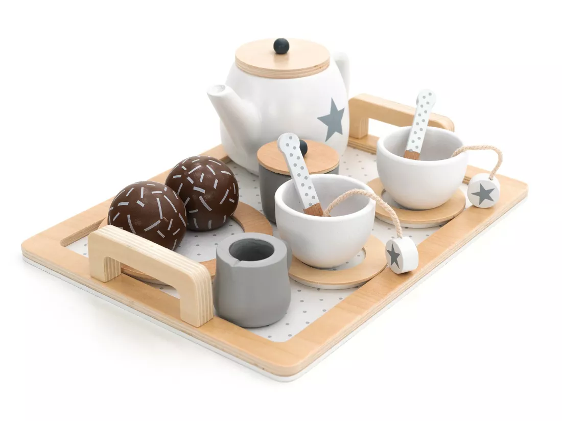 Service à Thé Jouet Montessori Robincool Tea Caprizze 27x21x10 cm en Bois Éco avec Plateau, Théière et Accessoires