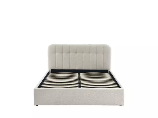 Torgo - Lit coffre matelassé en tissu bouclette 160x200cm - Ecru