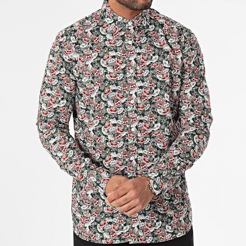 Chemise Manches Longues Albertus Vert Kaki Rouge Floral