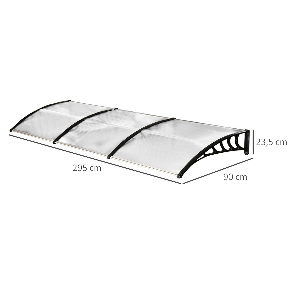 Outsunny Voordeurluifel 90 x 295 cm, Schuine boogluifel met UV-bescherming, Polycarbonaat zonwering en regenbescherming voor buitengebruik, Wit