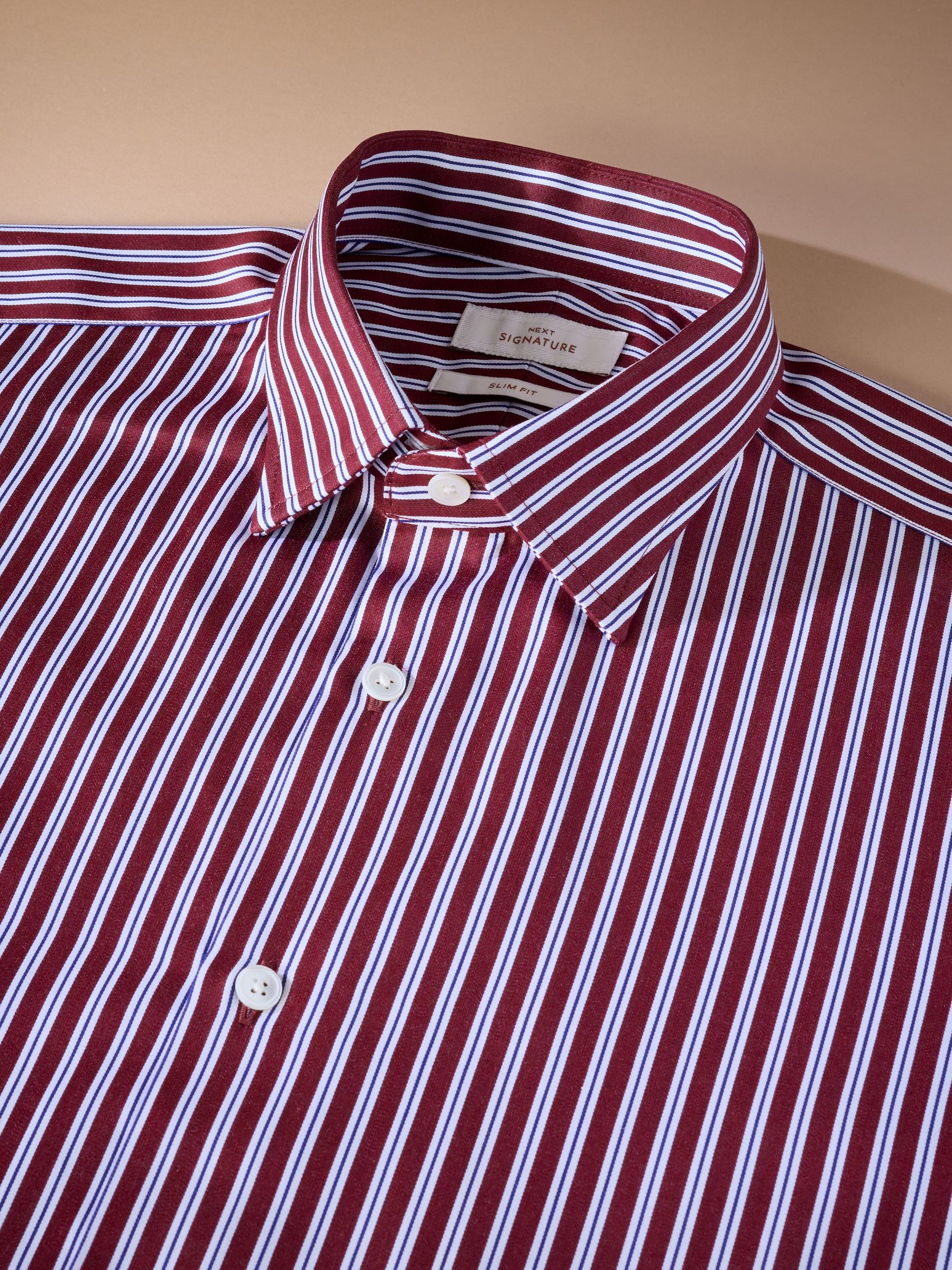 Bordeauxrood gestreept - 100% katoenen Signature overhemd met enkele manchet