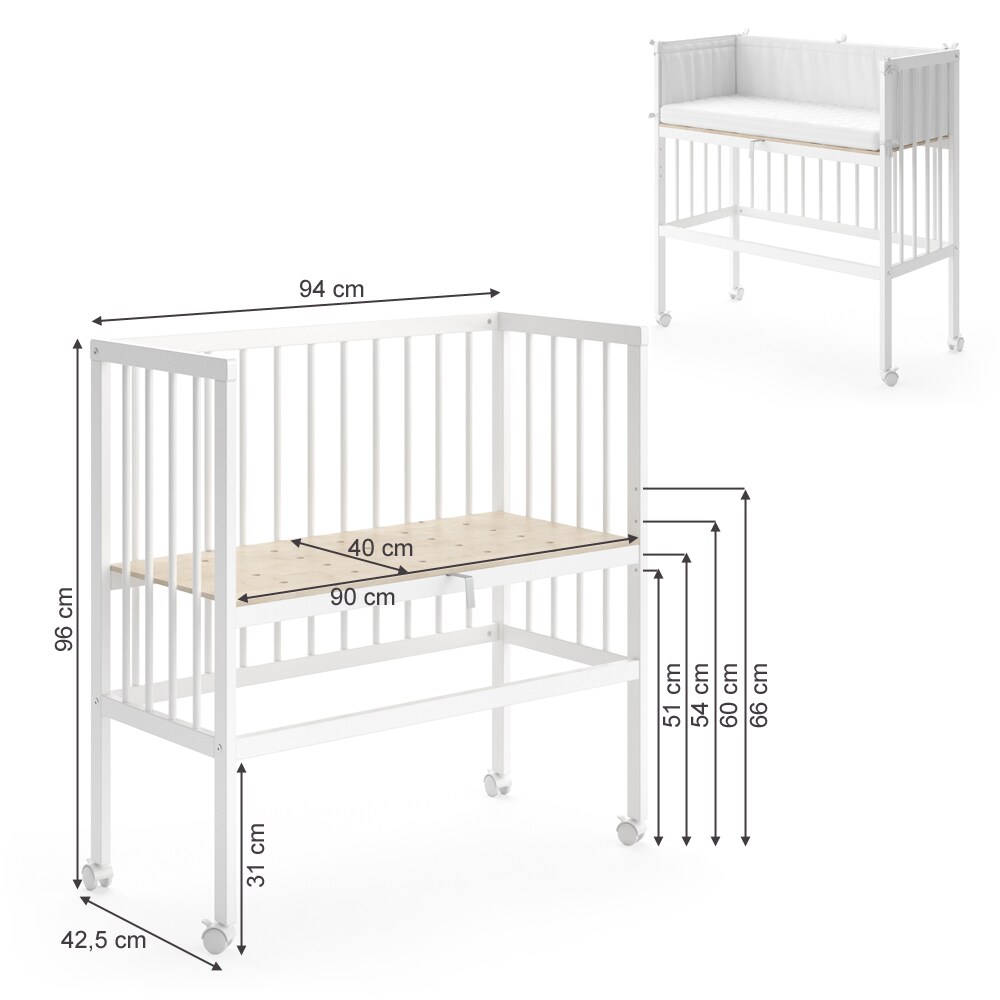 VITALISPA Beistellbett SOPHIE Babybett Stillbett Stubenbett Nestchen Boxspringbett