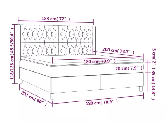 Sommier tapissier avec matelas et LED Taupe 180x200 cm Tissu