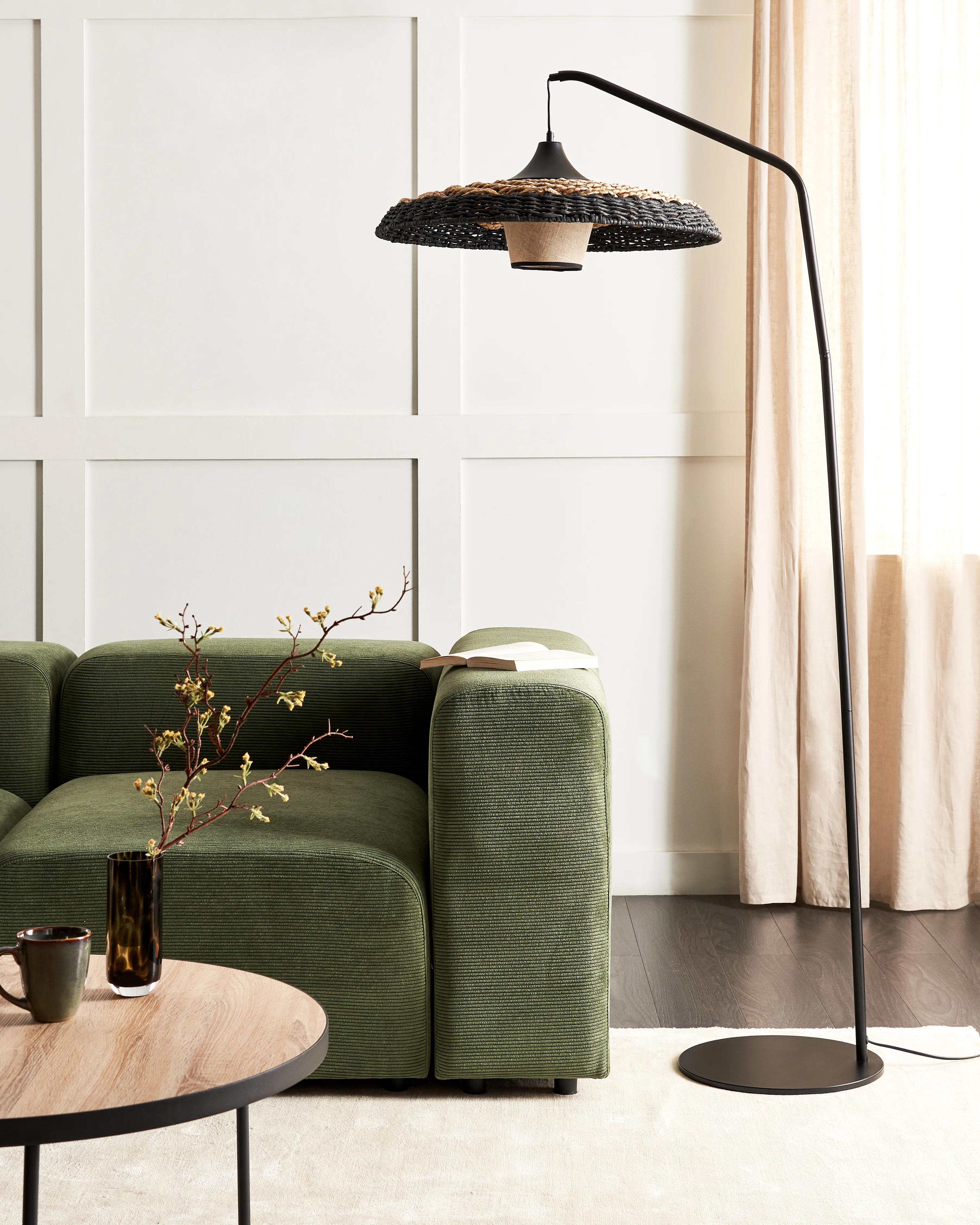 Staande lamp KALOMO Papierkoord Zwart
