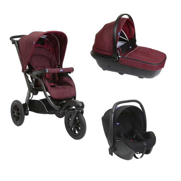 Poussette Trio Activ3 + Nacelle activ3 Burgundy Powder + Siège-auto KORY I-size - CHICCO