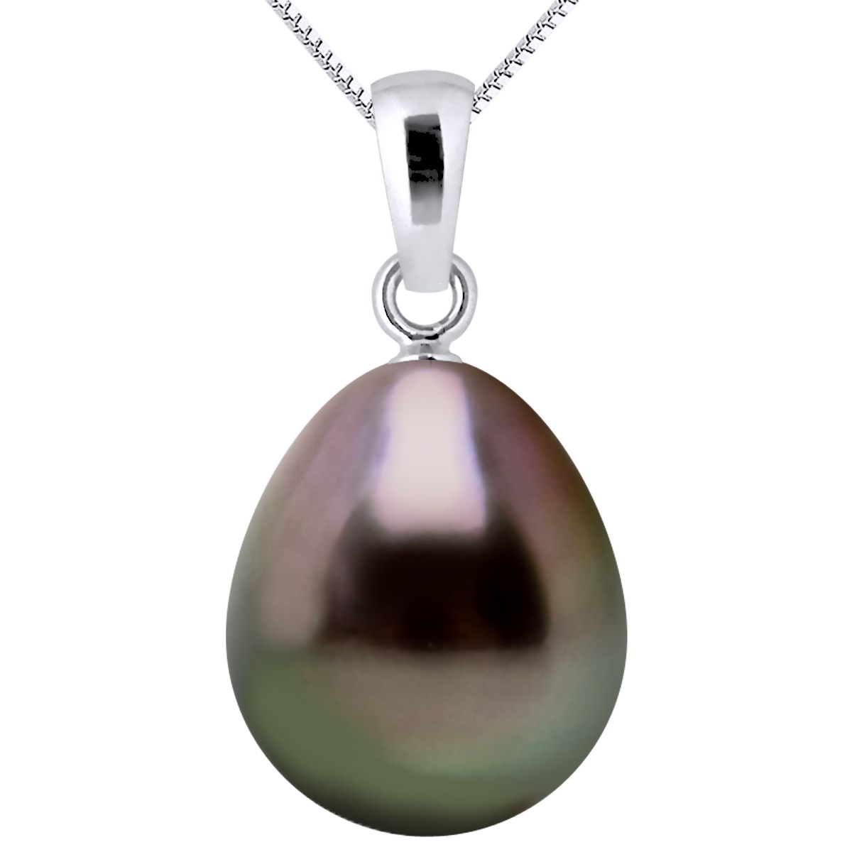 Pendentif Bélière Or Blanc - Véritable Perle de Culture de Tahiti Poire 11-12 mm