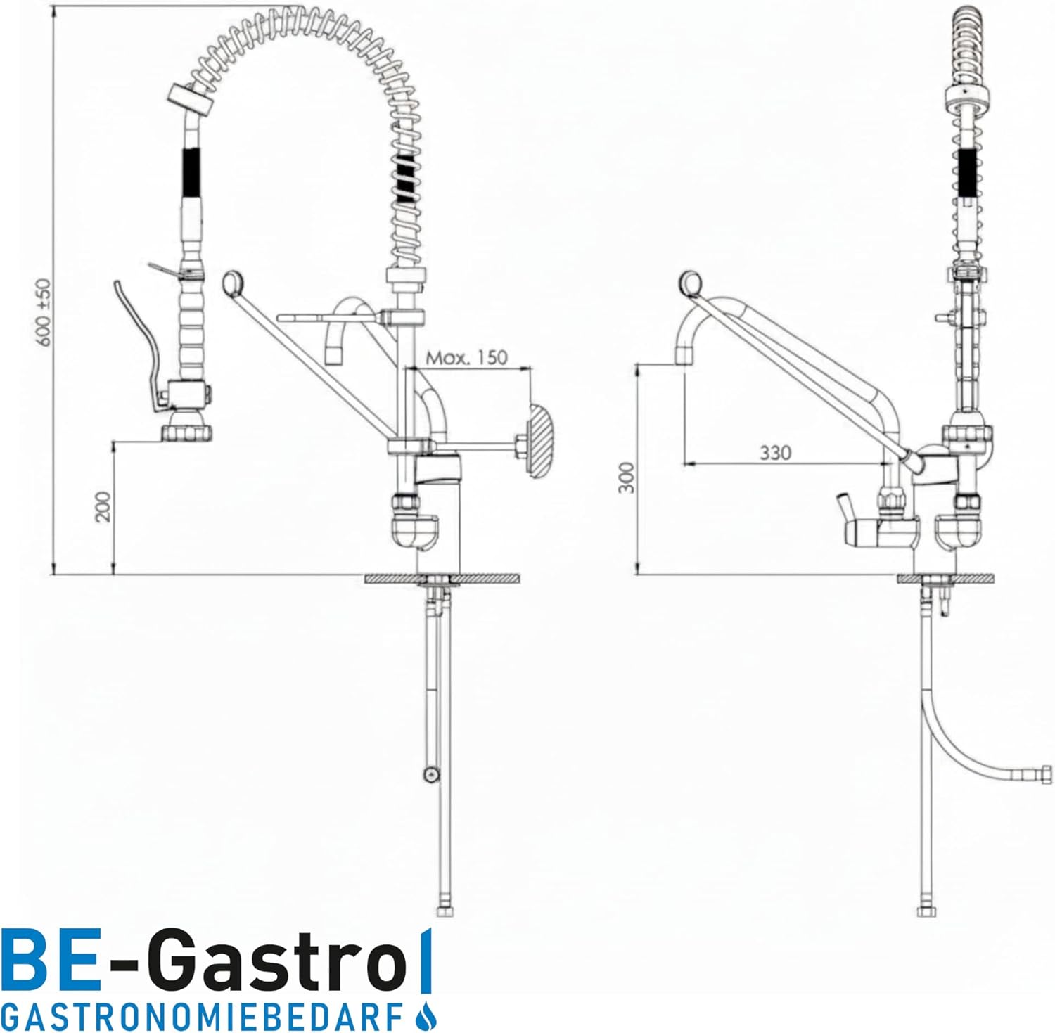 I Profi Gastro Geschirrbrause „Premium“ inkl. Wasserhahn, Mischbatterie & ergonomischem Langhebelgriff I Gastrobrause mit Zubehör (60cm)