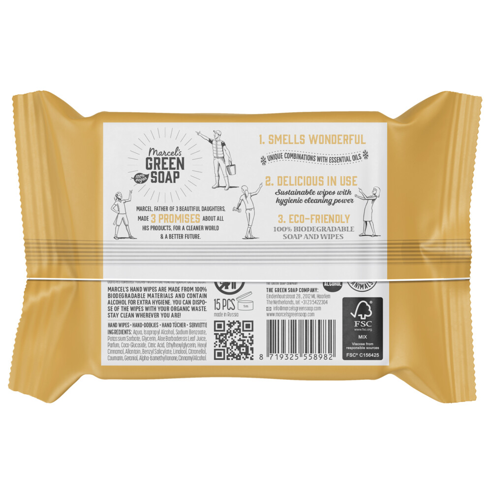 Marcel's Green Soap Hand doekjes Vanille en Kersenbloesem15 stuks