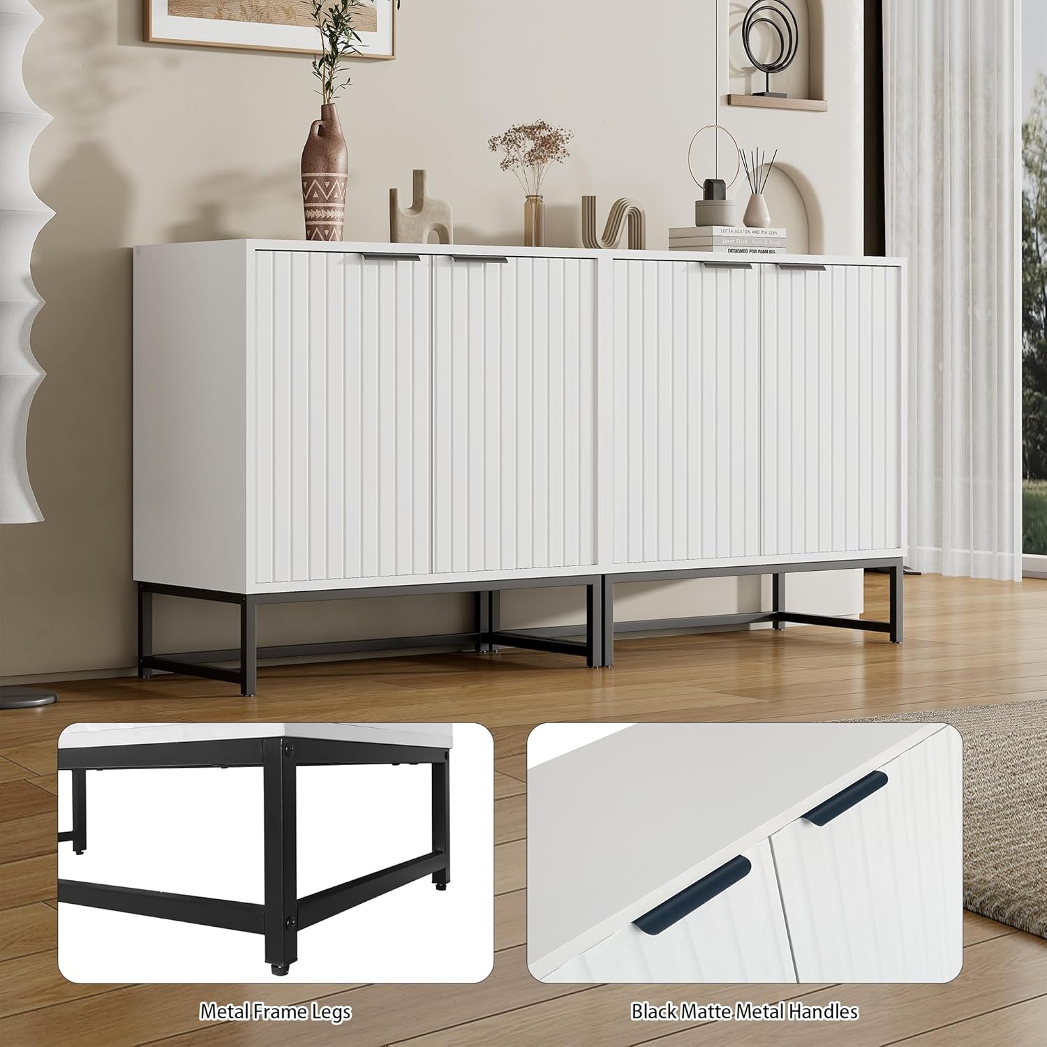 soges Sideboard Kommode mit 2 Türen, Standschrank Lagerung Schrank mit Metallgriffen und Rahmenbeinen, geeignet für Wohnzimmer, Flur und Esszimmer 80x40x80 cm