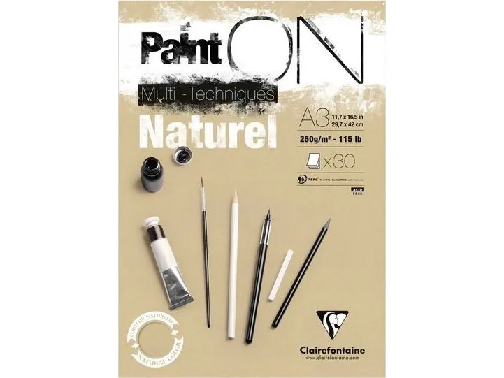 Paint-On Blok A3 250g med 30 arkbrunt/naturel papir, multi teknik, toplimet tegneblok