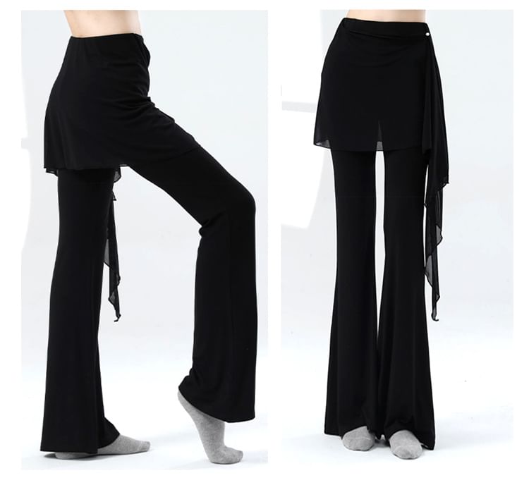 Cossita - Hoge taille effen overlay uitlopende dansbroek