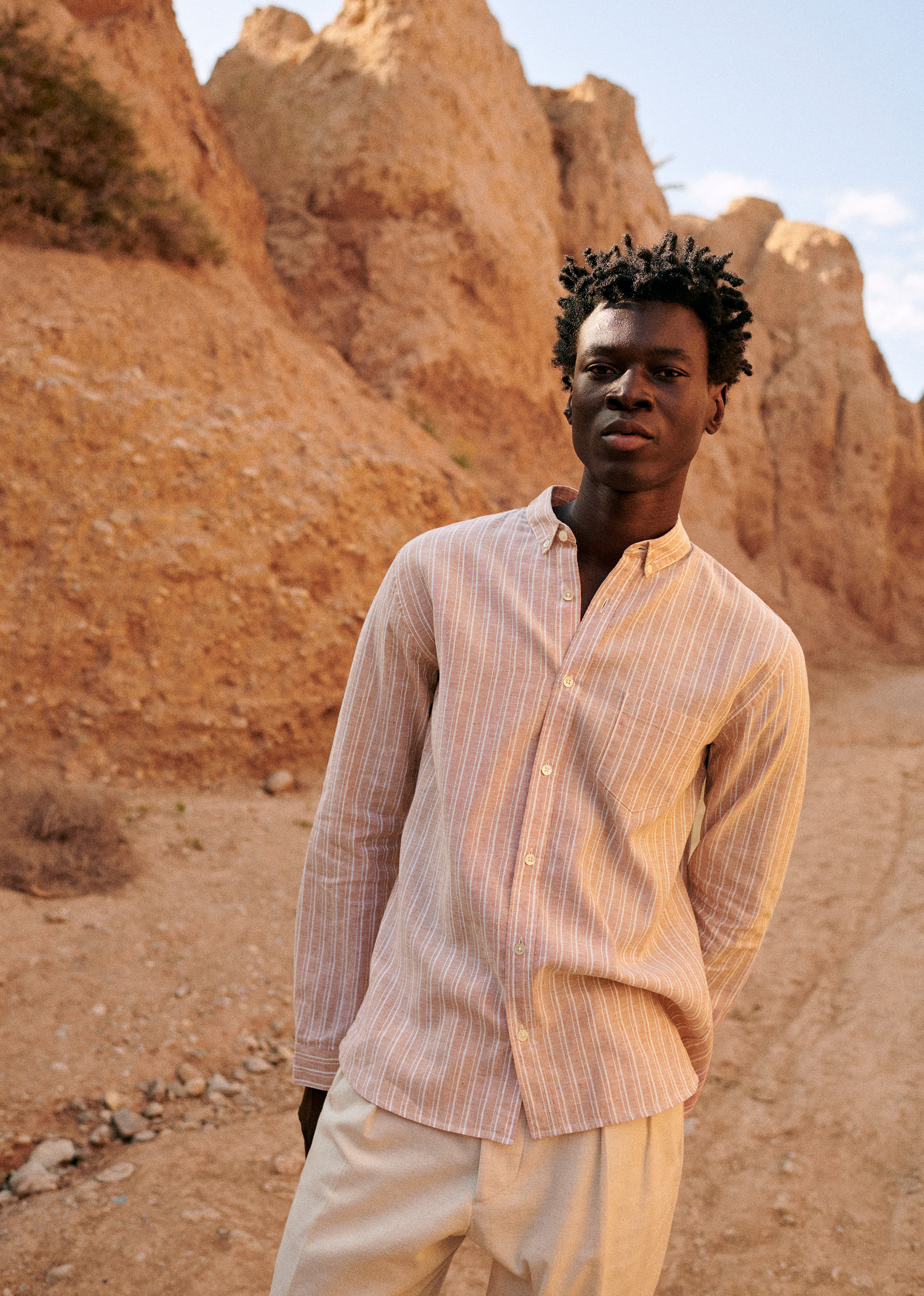 Chemise Charlie Coton Lin - Rayures Écru Terracotta - POUR LUI 5906561