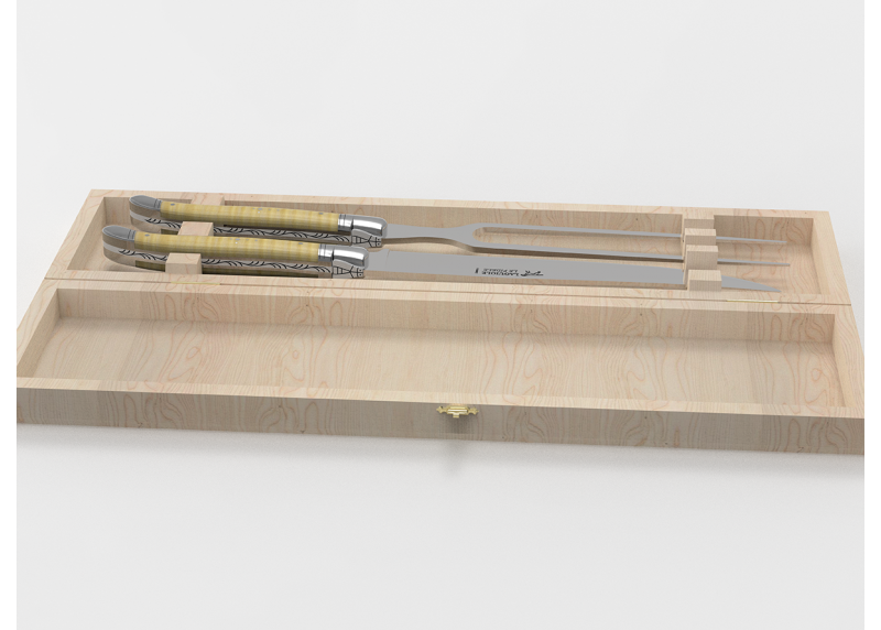 Service à viande Laguiole avec un manche en érable onde et mitres en acier inoxydable
