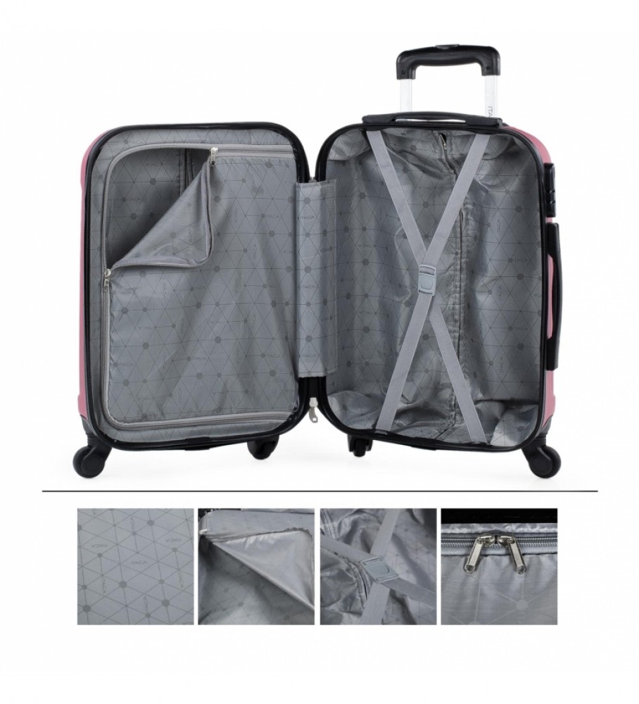 Mala de cabine rígida ITACA com 4 rodas 771150 Morango - 55x37x20cm -